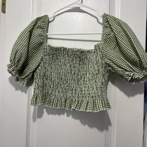 SHEIN Green Checkered Smocked Crop Top